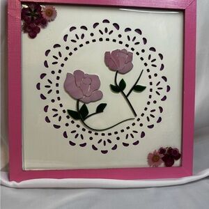 Mosaic Pink Floral Wall Art with Frame